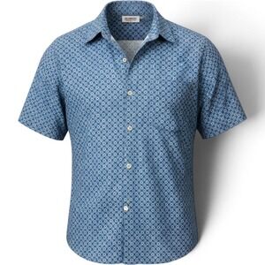 Kennington Button Down Shirt Mens Small Blue Geometric Short Sleeve Cotton